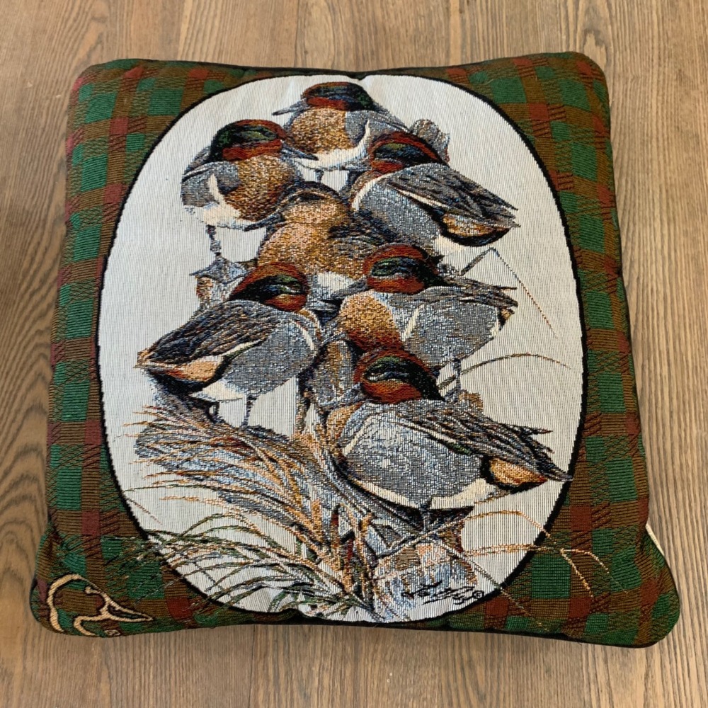 Ducks Unlimited Tapestry Throw Pillow Woven Mallard Wildlife Cabin Decor USA